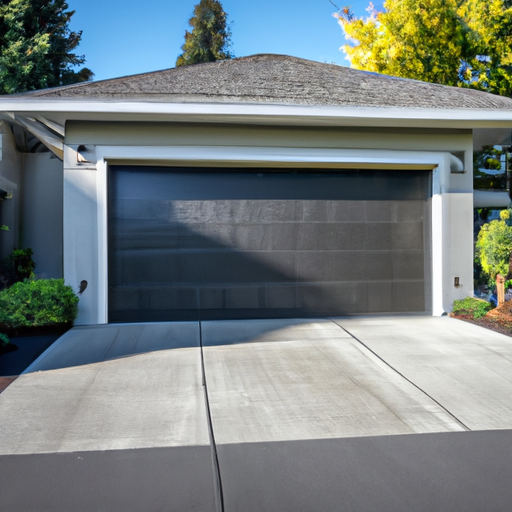 Insulated residential garage door in a quiet Kirkland, WA neighborhood with visible weatherstripping and driveway.