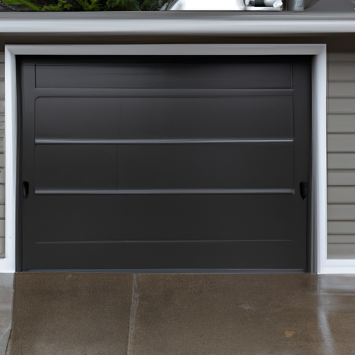 Insulated garage door exterior on a suburban house in Kirkland, WA, showing sealed threshold and panel details.